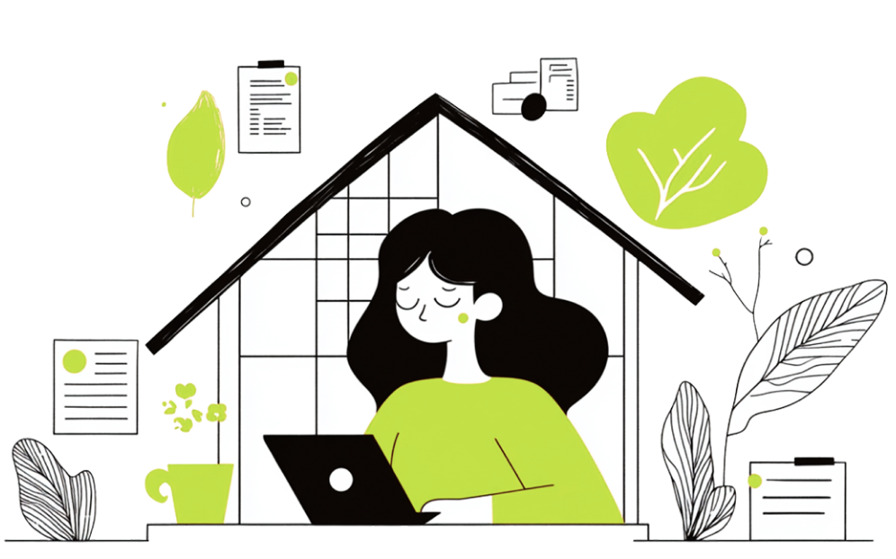 Illustration of a person working on a laptop